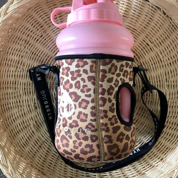 HYDROJUG Pink Half Gallon 73oz Water Bottle With Animal Print Sleeve And Strap - Picture 2 of 10